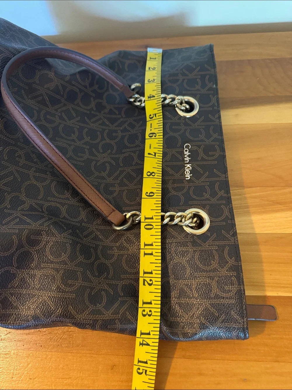 Calvin Klein Brown Monogrammed Double Strap Shoulder Bag